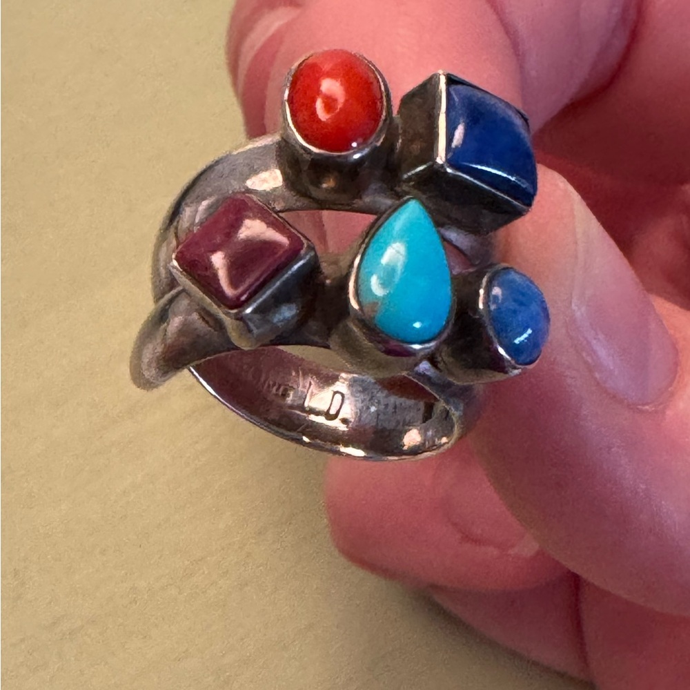 Sterling and multi gem stone ring, size 6. Like new - Picture 5 of 5